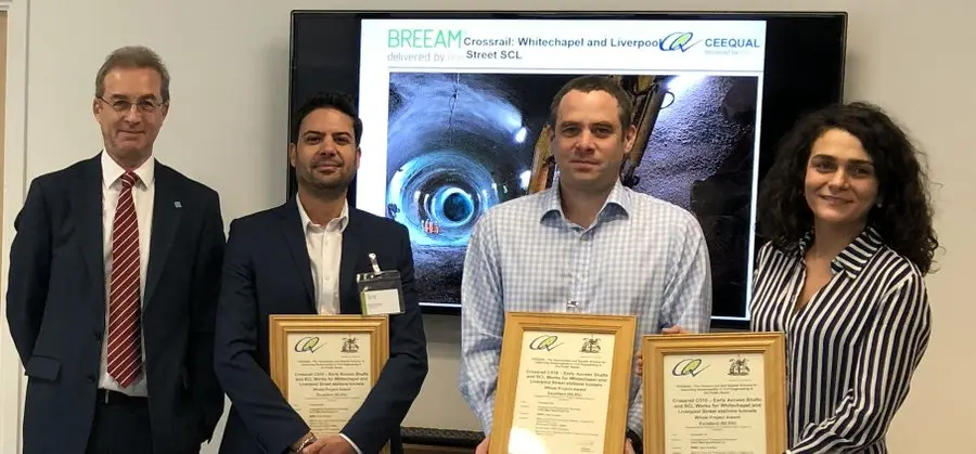 Chris Broadbent (Director, CEEQUAL) presented the award certificates to Mohamed El Shazley, Peter Leyton and Francesca Pacifico at the CEEQUAL regional meeting in London on 22 November 2017.
